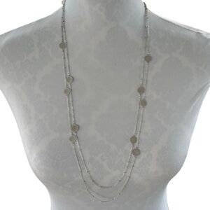 Silver-Tone Long Layered Disc Station Necklace